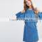 Shift Denim Dress with Cold Shoulder and Ruffle Detail