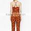 Custom Designer Ladies Corssover V-Neck Leopard Jumpsuit