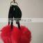 fashion double red faux fur ball bag charm with leafs 2016 new design pom pom keychain