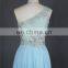 100% Real Picture Light Blue Evening Dress With One Straps Beaded Rhinestones Chiffon Evening Gown Prom Dresses Free Shipping