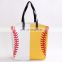 New arrival canvas yellow and white Softball tote bag