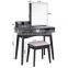 Vanity Makeup Table with Lockable Jewelry Cabinet Makeup Organizer Cushioned Stool 2 Sliding Drawers Makeup Desk with Drawer Bla