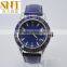 man watch auto date dark blue japan movt quartz leather wrist watch OEM