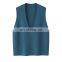 Women's Casual Rib Knitted Sleeveless Pullover V-Neck Cashmere Tank Top with Embroidered Logo Woolen Outer Wear