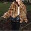 Fox yellow-brown natural color artificial fur coat, short style blouse with edgy girlish vibe