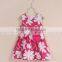 latest design girls dress with bow flower printed child fashion dress