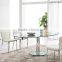 L865 43" Dia oval Dining table with clear glass 1 polished stainless steel legs modern GM