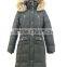 women puffer quilted knee length duck down jacket with fur hood