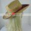 Khaki Cowboy Hat Setting Cap With Red Ribbon