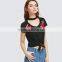 Wholesale Cotton Short Sleeve Necklace V-neck Rose Sexy Bowknot Casual Fashion T-shirt women tops