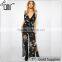 Plunge open leg ladies jumpsuit floral print new design clothing