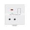 Fashion new white flame-retardant PC panel double 13A three-pole socket switch with lamp electric wall switch socket
