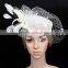 New Design Fashion Fascinator Birdcage Veil Sinamay Plain Church hat With Feather