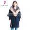 Autumn and winter length seven points women coat with silver fox Fur collar cashmere overcoat