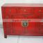 Chinese Antique Reclaimed Elm Wood Red Nine Drawer Two Door Cabinet