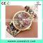 2016 geneva style floral ribbon watch, gold plated flowery face lady watch, vogue hot fashion lady watch