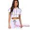 White Double Stripe Hoodie Jogger Crop Top yoga pants sets