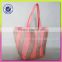 Pink color paper straw and polyester material women shopping bag irregular vertical stripes