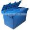 Turnover sold plastic attached lid container/colored plastic storage bin