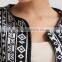 Women Front Open Tapestry Aztec Jacket With Piping Trim