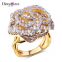 Top Seller Big Rose Flower 2-Tone Plated Bridal Jewelry Cubic Zirconia CZ Luxury Ring