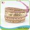 Rock Crystal Mix Gold On Real Leather Wholesale Wrap Bracelet