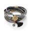 Wholesale Multi Layer Gray Green Snake Leather Bracelet Fashion Charm Tassel Leather Bangle With Magnetic Clasp