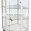 28" Corner Display Case w/Hinged Door, Adjustable Shelves, Ships Assembled - Silver(CD-A-009)