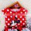 New Baby Casual Girls Cartoon Mouse Pattern Dots Dress High Short Sleeve Cotton Dresses Red Round Neck Dancing Costumes For Kids