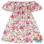Navy floral elastic high waist off shoulder fancy dresses for baby girl