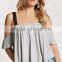 knitwear Ladies Blouse Model Square neckline Short Sleeves Contrast shoulder straps Open-Shoulder Fashion Women Top