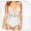 Custom Style Sexy Transparent Back Cross White Lace Bodysuit