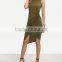 Guangzhou Wholesale Clothing OEM Army Green Sleeveless Knot Asymmetrical Dress