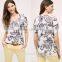 OEM lady new pattern floral print linen t shirt customized