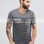 2016 High Quality Custom Short Sleeve O-Neck Chest Pocket Grey Mens 100% Cotton Breathable Casual Stripe T-Shirt