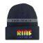 Navy stitching knitted custom acrylic beanie with logo embroidery