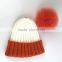 Myfur Ribbed Knitted Hat Adult Size Beanie With Fox Body Fur Pom Poms