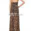 CHEFON V-neck Cut-out Straps Longline Leopard resort casual dress