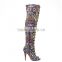 Sexy tight high over the knee boots african print pattern leather boot women shoes