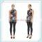 Lady's silk crep de chin digital print sleeveless fashion top with neck band