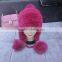Hot Sale Red Knitted Mink Fur Beanie Hat / Fur Hat Pom Poms
