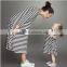 2016 Spring Latest Designs Cross Stripe Cotton Sleeves Mommy and Me Dresses