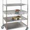 5 layers Round Tube Stainless Steel Room Food Serving Trolley shelf cart