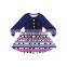 Navy Blue Top And Flower Printed  Dress Wholesale Button In Front Design Baby Dress Girls Fancy Dresses For Baby Girl