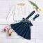 New children's wear pure white lace lace top denim suspender skirt Two Piece Set Princess Girl