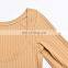 Elegant Women ribbed cotton knitted fabric long sleeve wide round neck bodysuits dress for Lady