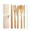 Wooden Teak Wood Flatware Cutlery Set Bamboo Wooden Flatware Straw Dinnerware Set With Cloth Bag Knives Fork Spoon Dishes Travel