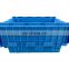 Plastic Crate Attached lid Tote With Label Sticker Barcode Anti-theft Lock Hole