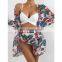 2022 New Sexy Three Pieces Bikini Set Cover Up Swimwear Women Swimsuit Print Long Sleeve Bathing Suit Beachwear Women Bikinis