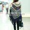 2015 new winter Color matching tassel loose bat sleeve knit sweater shawl female cape coat